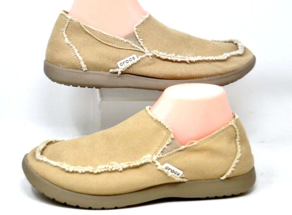 Crocs Men's Size 8 M  Santa Cruz Khaki Canvas Slip On Loafer Distressed 10128